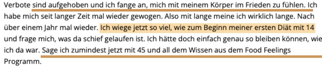 Nachricht von Andrea: Ich wiege jetzt so viel, wie zum Beginn meiner ersten Diät mit 14
