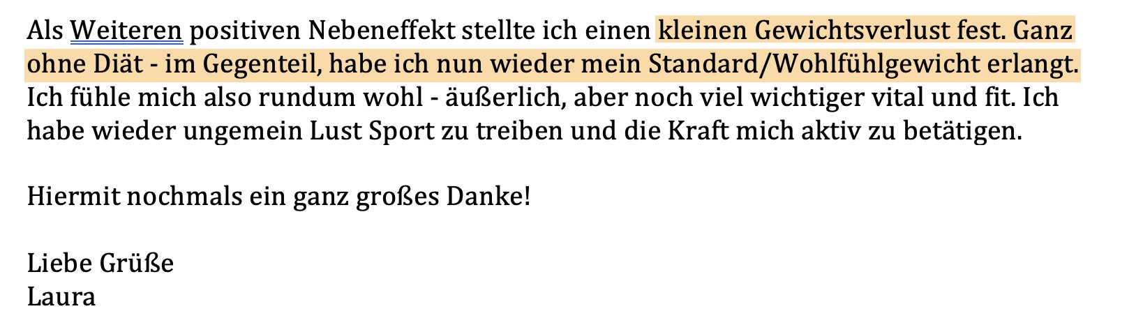 Nachricht von Laura: Ganz ohne Diät wieder mein Wohlfühlgewicht
