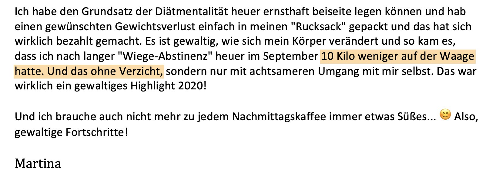 Nachricht von Martina: 10 Kilo weniger auf der Waage, ohne Verzicht