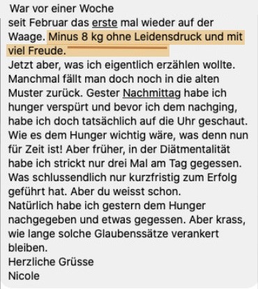 Nachricht von Nicole: Minus 8 kg ohne Leidensdruck und mit viel Freude
