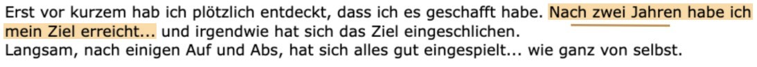 Nachricht einer Kundin: Nach zwei Jahren habe ich mein Ziel erreicht